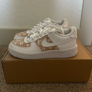 New Custom Painted AirForce 1 Sneakers | Beige & White